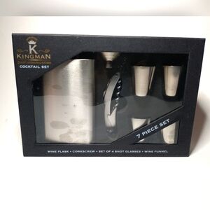 Kingman Cocktail Set 7pc Flask Wine Corkscrew Shot Glass 4 Drink Gift For Him